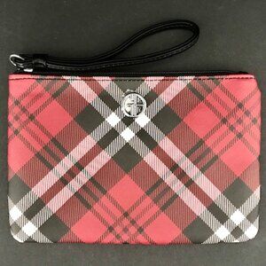 GIANI BERNINI WRISTLET TARTAN PLAID RED/SILVER ZIP-TOP BAG- MACY'S EXCLUSIVE